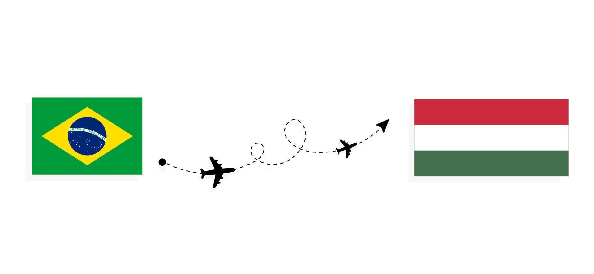 Flug und Reise von Brasilien nach Ungarn mit dem Reisekonzept für Passagierflugzeuge vektor