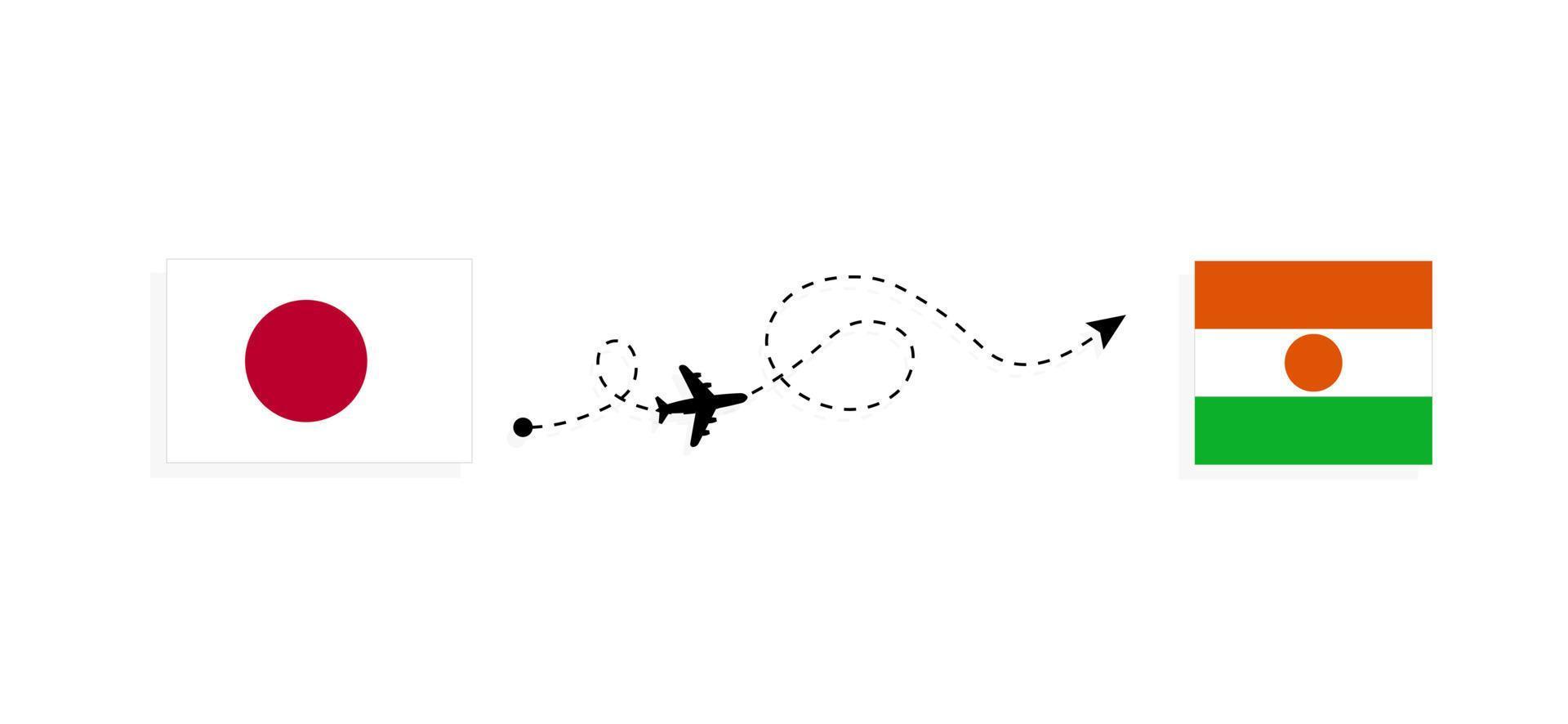 Flug und Reise von Japan nach Niger mit dem Reisekonzept des Passagierflugzeugs vektor