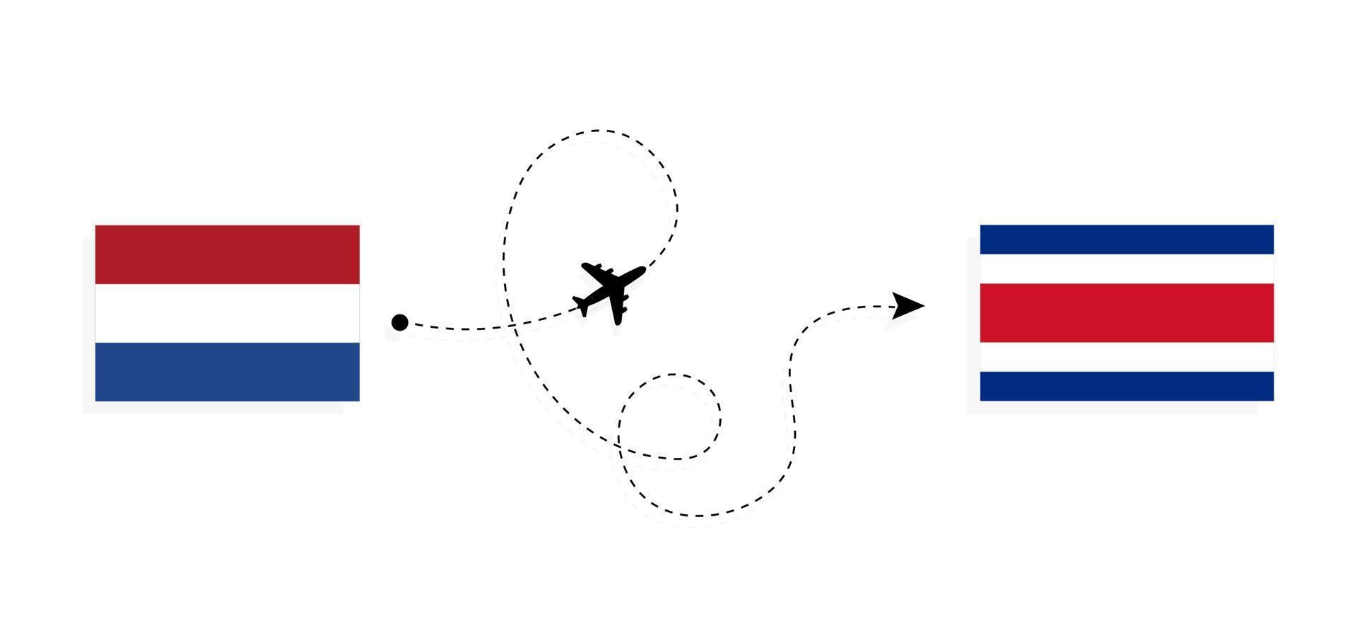 Flug und Reise von den Niederlanden nach Costa Rica mit dem Reisekonzept für Passagierflugzeuge vektor