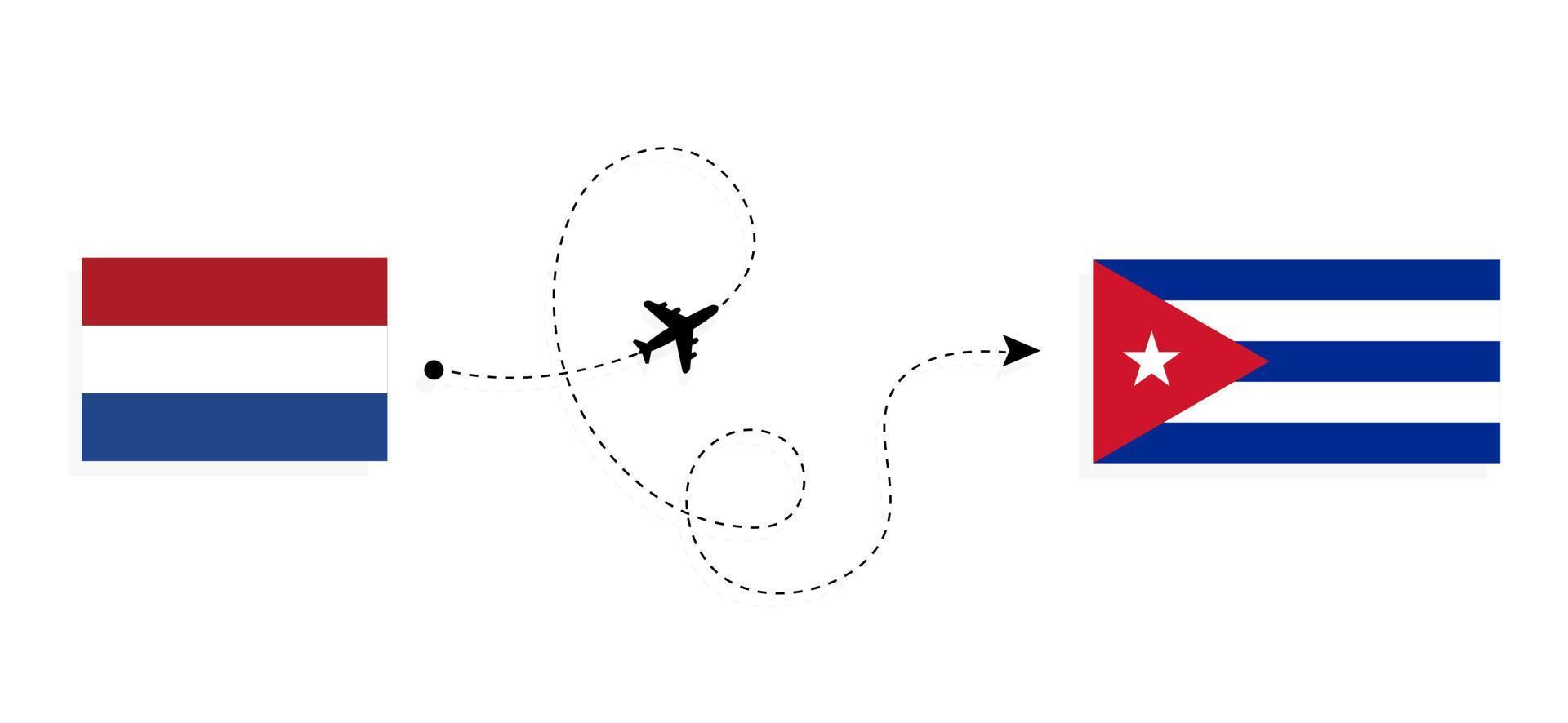 Flug und Reise von den Niederlanden nach Kuba mit dem Reisekonzept für Passagierflugzeuge vektor