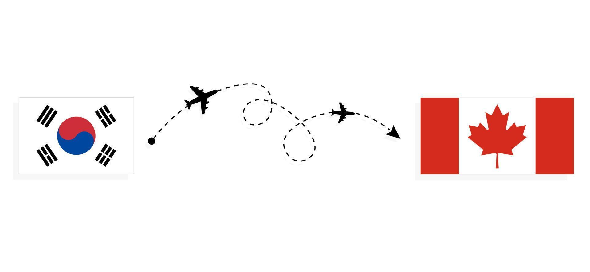 Flug und Reise von Südkorea nach Kanada mit dem Reisekonzept des Passagierflugzeugs vektor