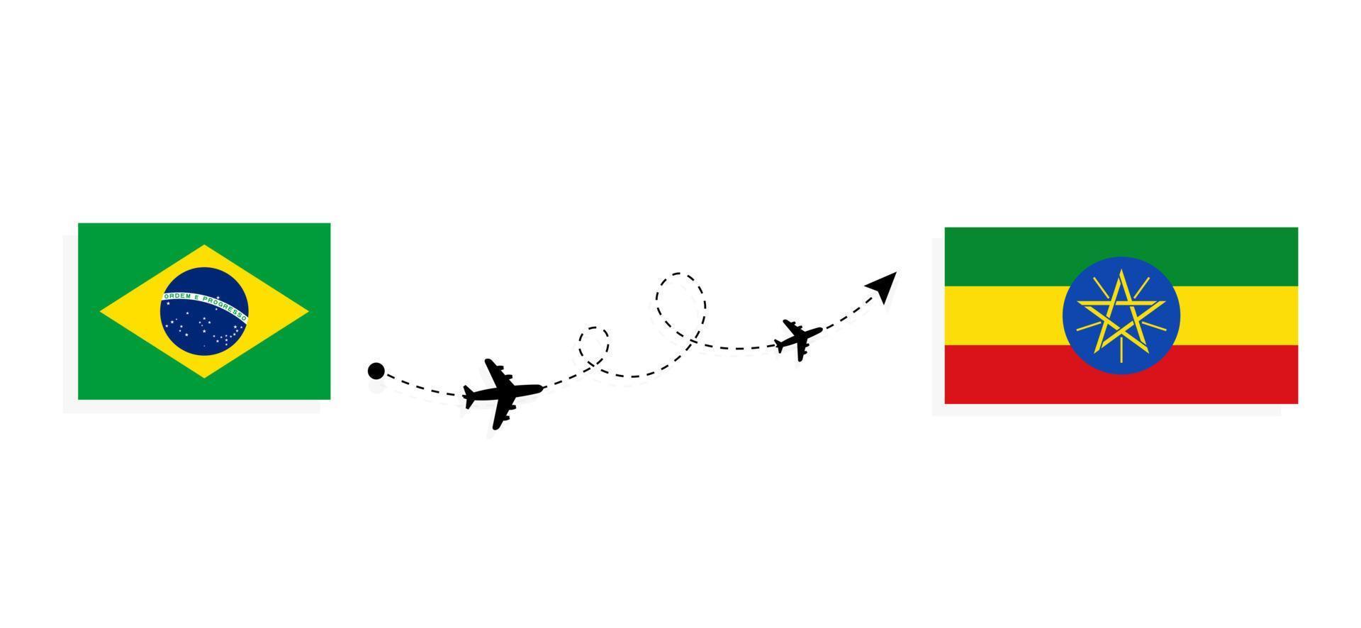 Flug und Reise von Brasilien nach Äthiopien mit dem Reisekonzept des Passagierflugzeugs vektor