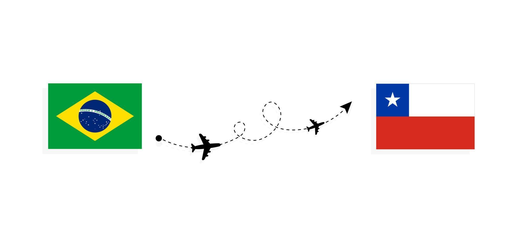Flug und Reise von Brasilien nach Chile mit dem Reisekonzept des Passagierflugzeugs vektor