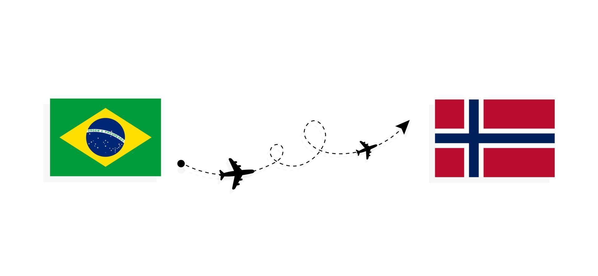 flyg och resor från Brasilien till norge med passagerarflygplan vektor