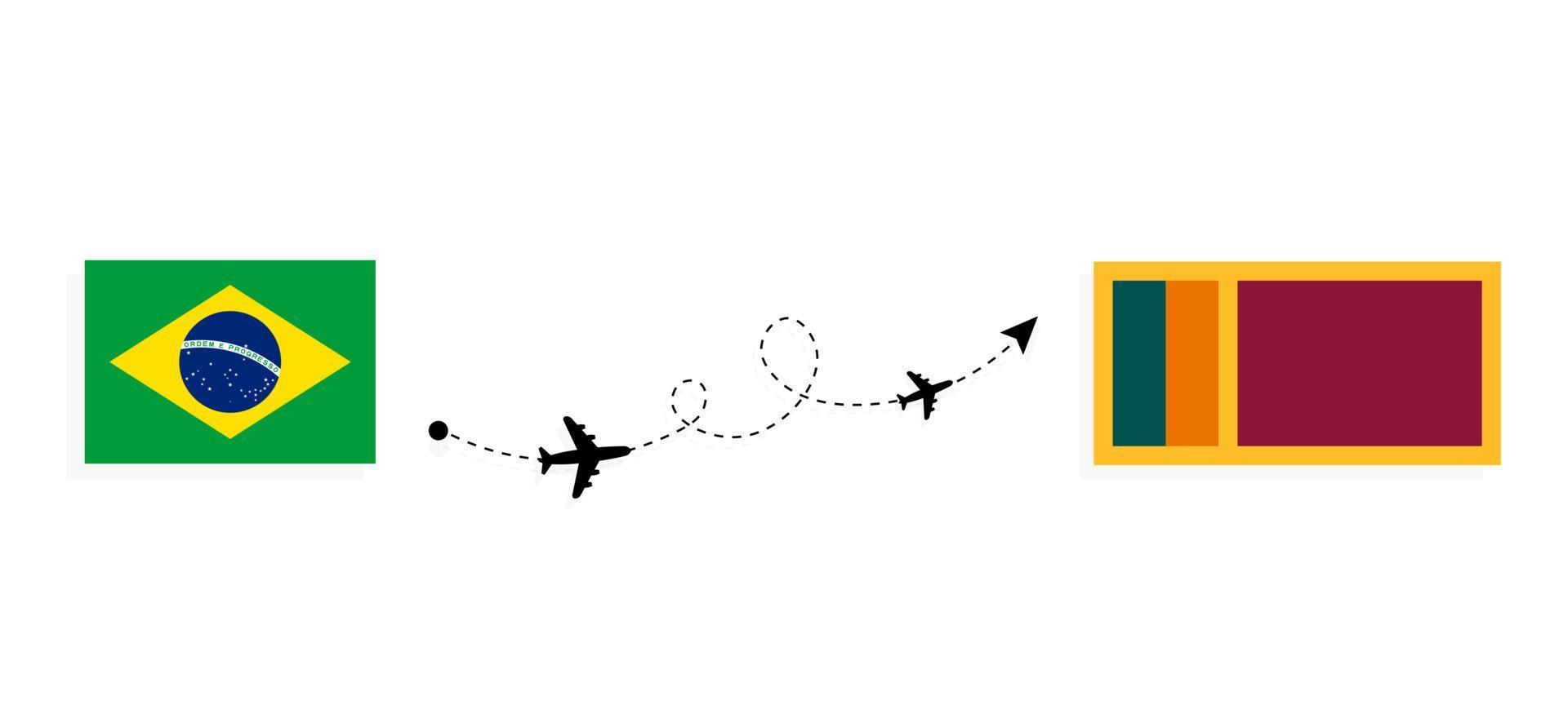 Flug und Reise von Brasilien nach Sri Lanka mit dem Reisekonzept für Passagierflugzeuge vektor
