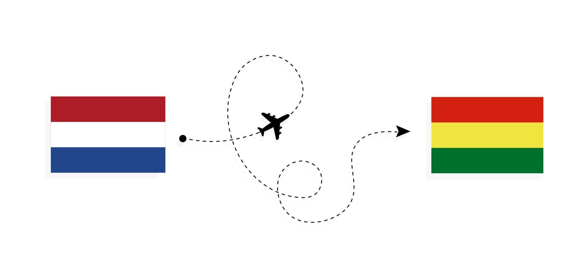 flyg och resor från Nederländerna till Bolivia med passagerarflygplan vektor