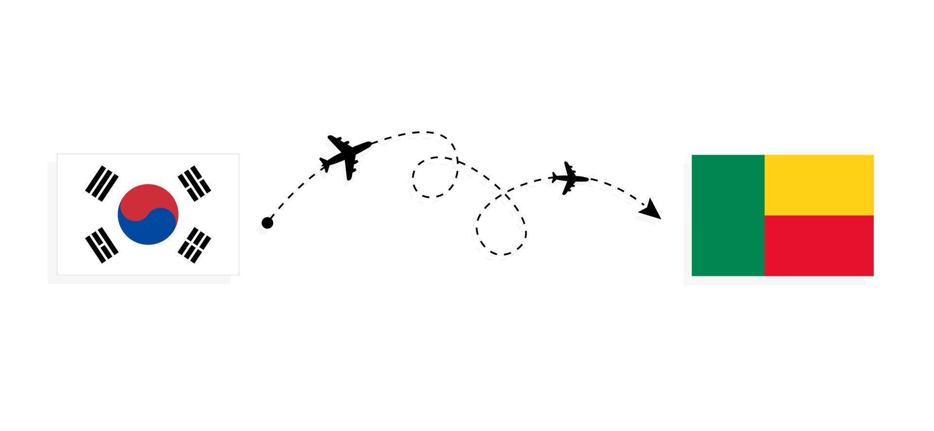 flyg och resor från Sydkorea till Benin med resekoncept för passagerarflygplan vektor