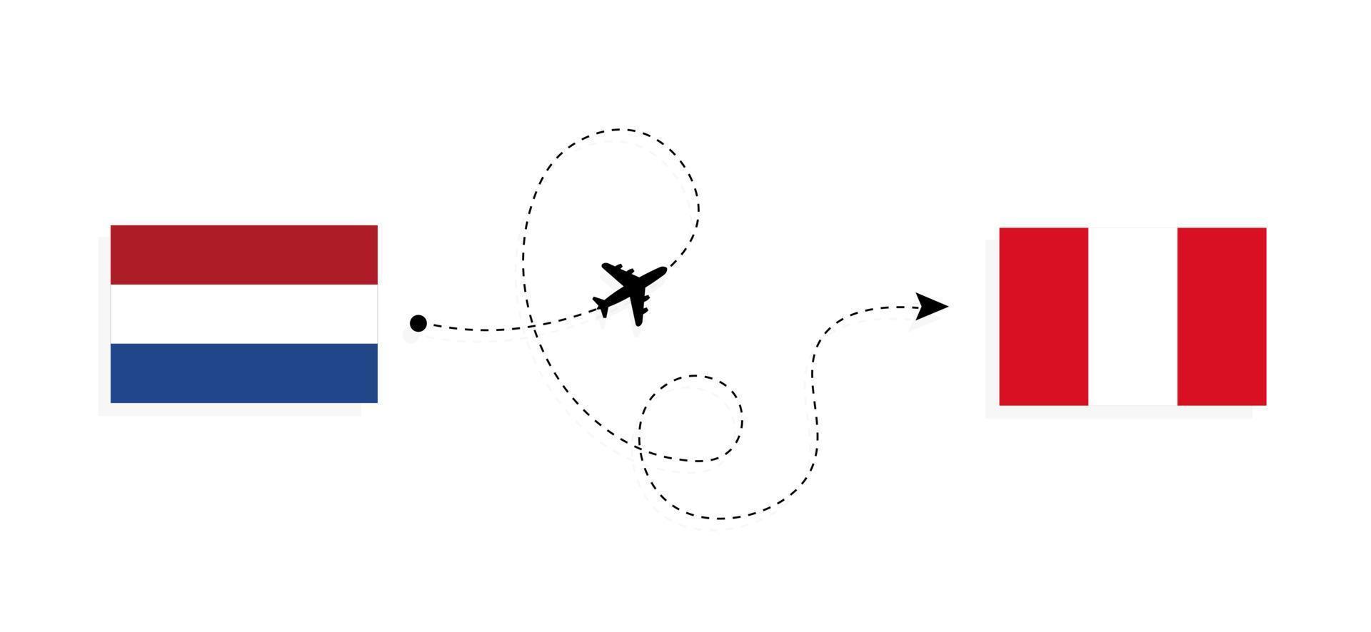Flug und Reise von den Niederlanden nach Peru mit dem Reisekonzept für Passagierflugzeuge vektor