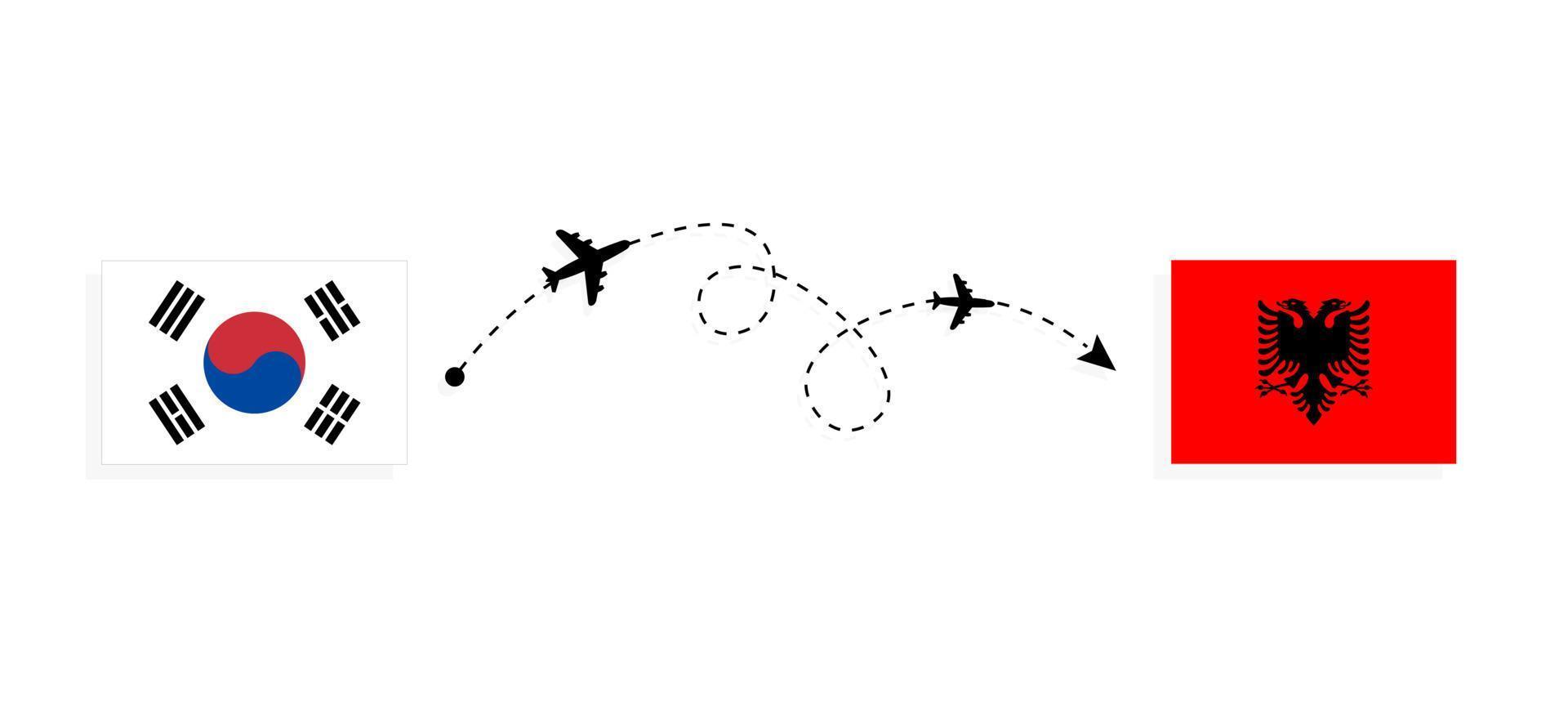 Flug und Reise von Südkorea nach Albanien mit dem Reisekonzept für Passagierflugzeuge vektor