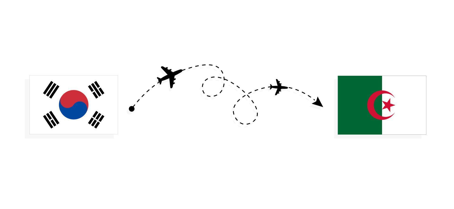 Flug und Reise von Südkorea nach Algerien mit dem Reisekonzept für Passagierflugzeuge vektor