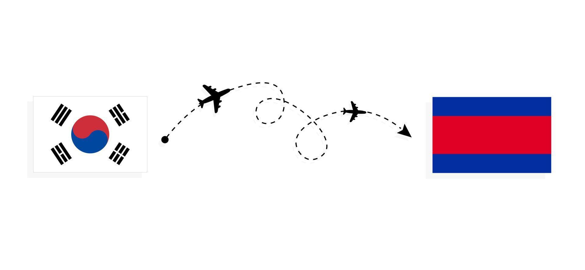 Flug und Reise von Südkorea nach Kambodscha mit dem Reisekonzept für Passagierflugzeuge vektor