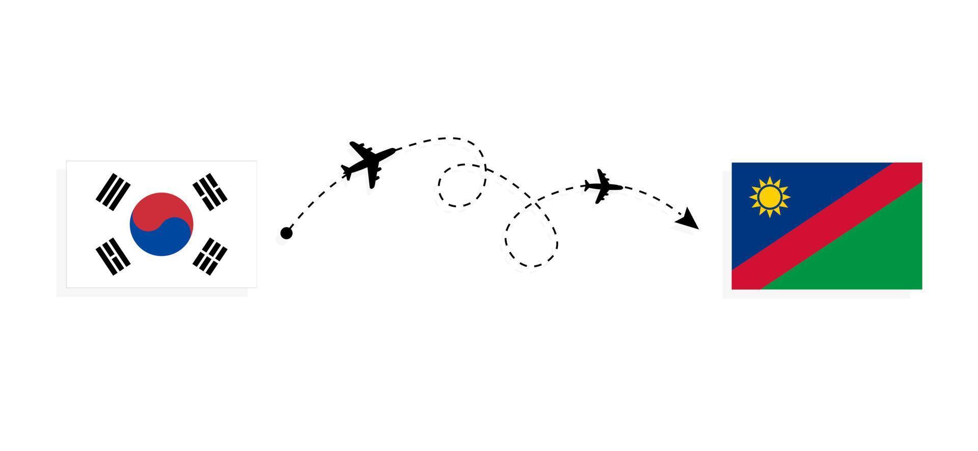 flyg och resor från Sydkorea till Namibia med passagerarflygplan vektor