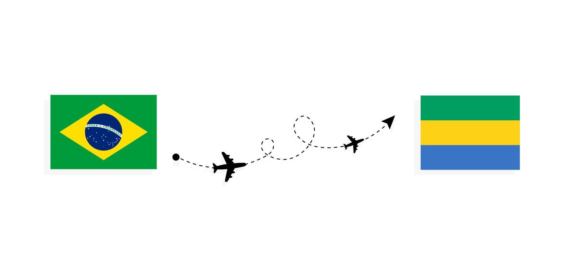 flyg och resor från Brasilien till Gabon med resekoncept för passagerarflygplan vektor