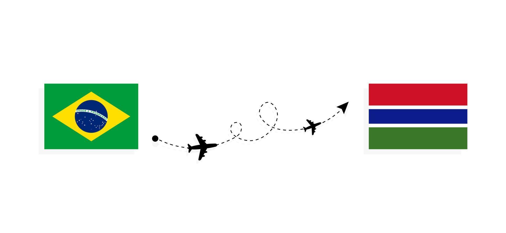 flyg och resor från Brasilien till Gambia med passagerarflygplan vektor