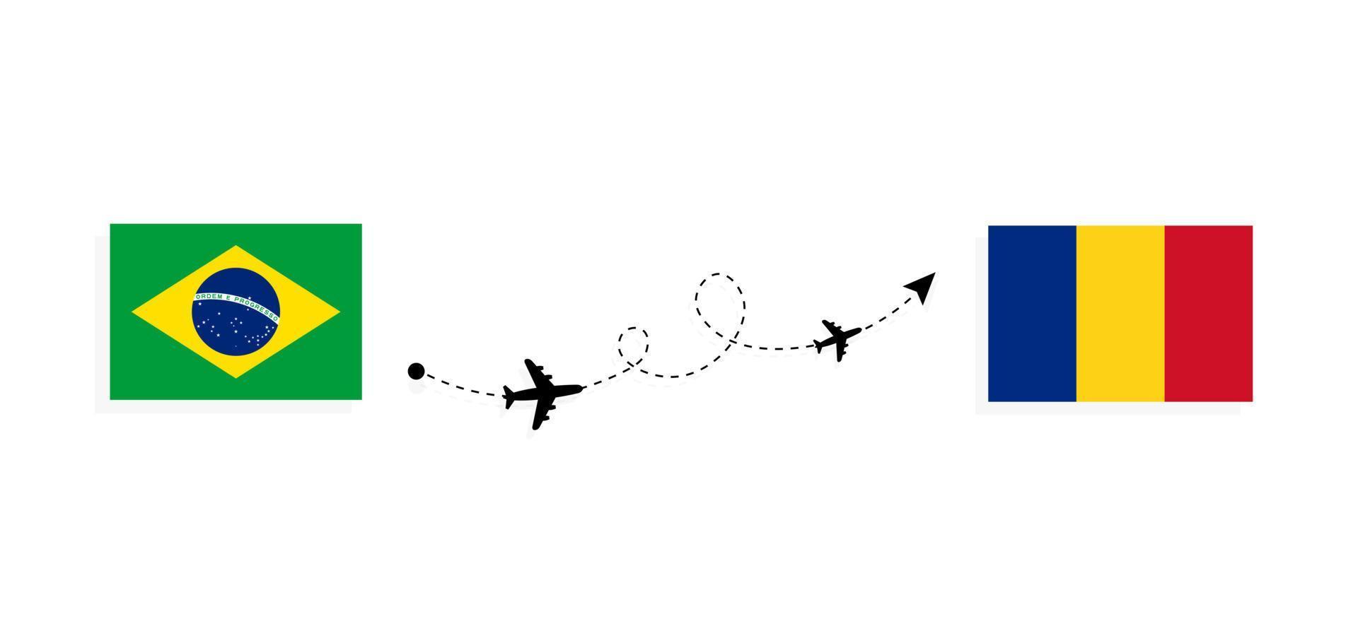 Flug und Reise von Brasilien nach Rumänien mit dem Reisekonzept des Passagierflugzeugs vektor