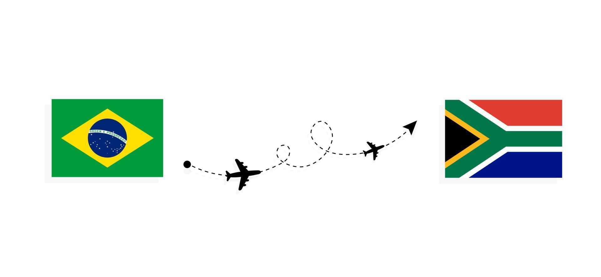 Flug und Reise von Brasilien nach Südafrika mit dem Reisekonzept des Passagierflugzeugs vektor