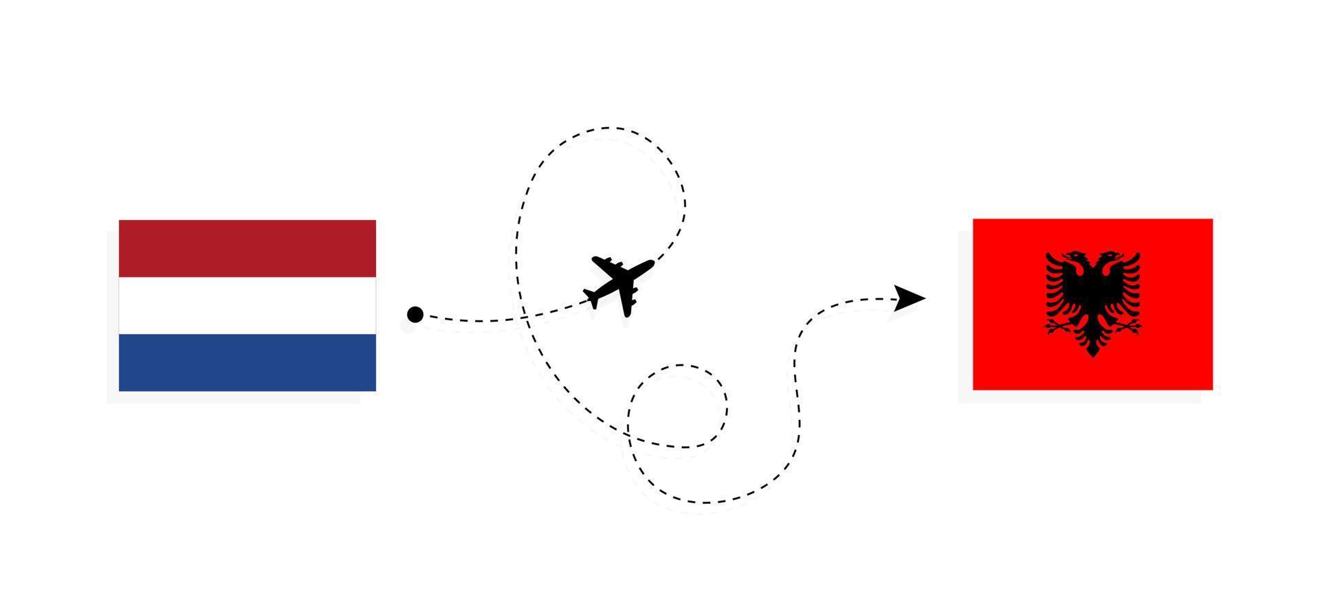 Flug und Reise von den Niederlanden nach Albanien mit dem Reisekonzept für Passagierflugzeuge vektor