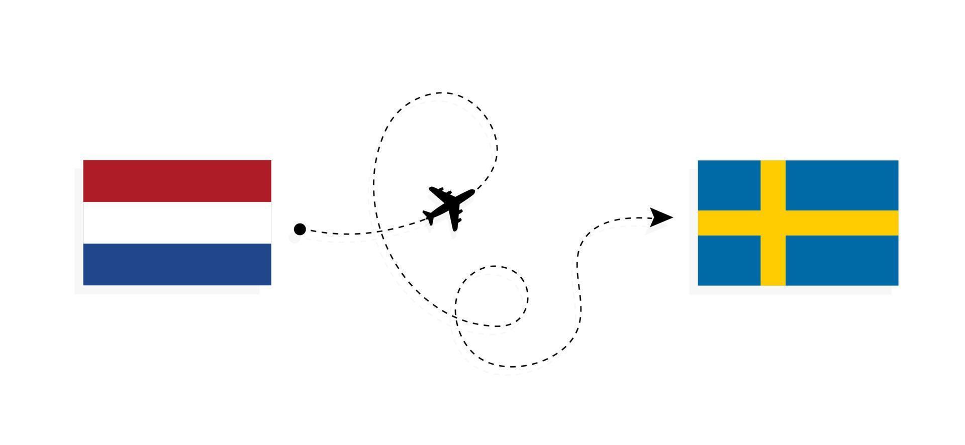 Flug und Reise von den Niederlanden nach Schweden mit dem Reisekonzept für Passagierflugzeuge vektor