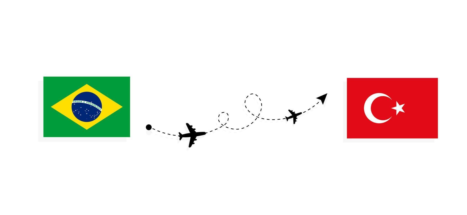 flyg och resor från Brasilien till Turkiet med resekoncept för passagerarflygplan vektor