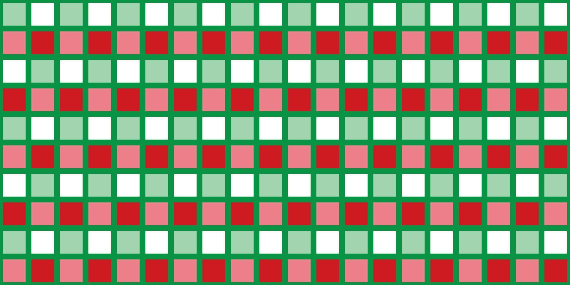 julbakgrund med rött och grönt på vit färg, blockmönster. vektor illustration.