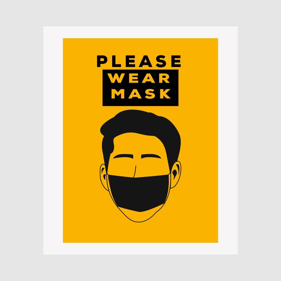 Vektor-Aufmerksamkeitszeichen, bitte tragen Sie eine Maske, vermeiden Sie Covid-19-Plakatvektor-Illustrationsdesign. Warn- oder Vorsichtszeichen vektor