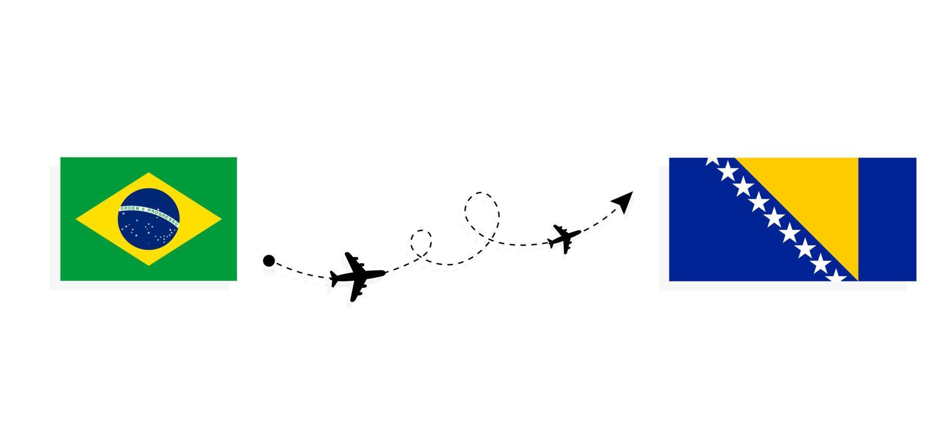 Flug und Reise von Brasilien nach Bosnien und Herzegowina mit dem Reisekonzept des Passagierflugzeugs vektor