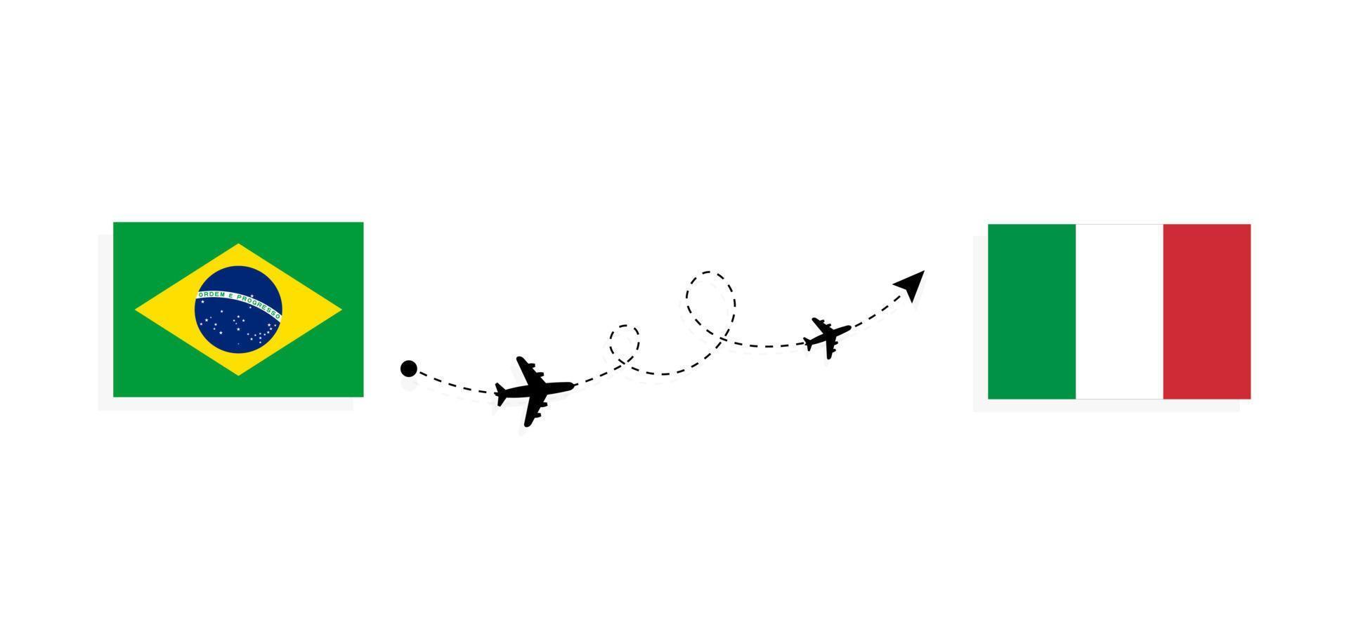 Flug und Reise von Brasilien nach Italien mit dem Reisekonzept des Passagierflugzeugs vektor