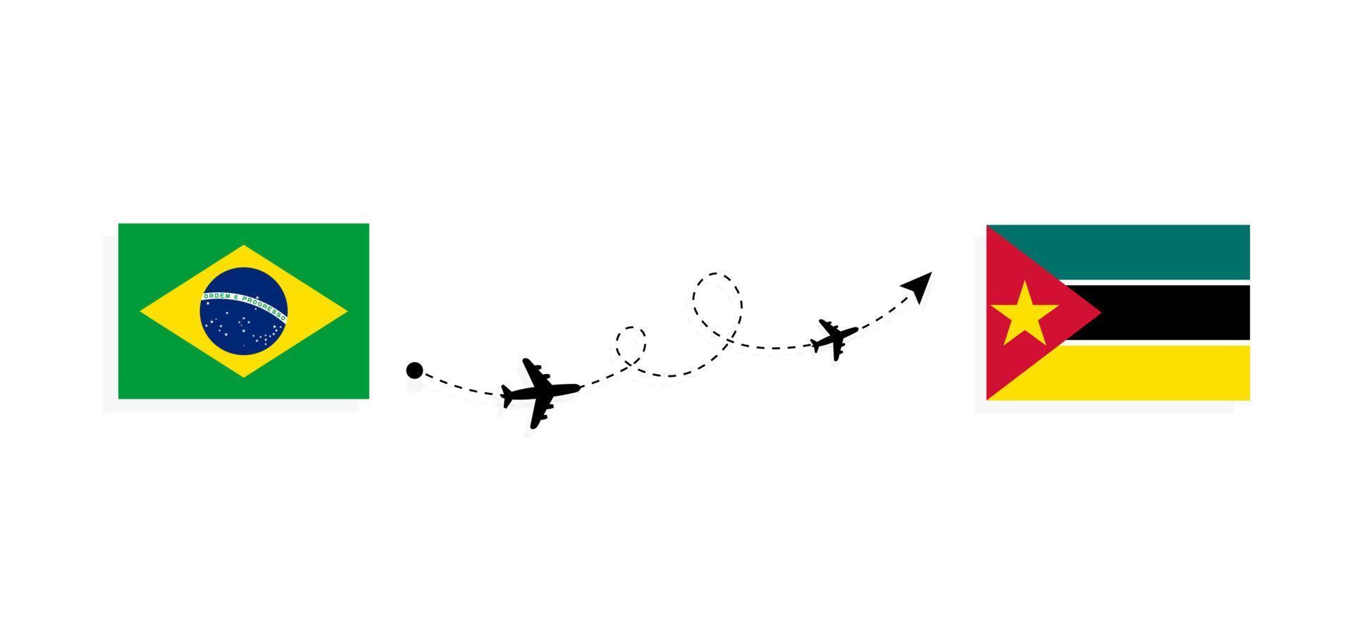 Flug und Reise von Brasilien nach Mosambik mit dem Reisekonzept des Passagierflugzeugs vektor