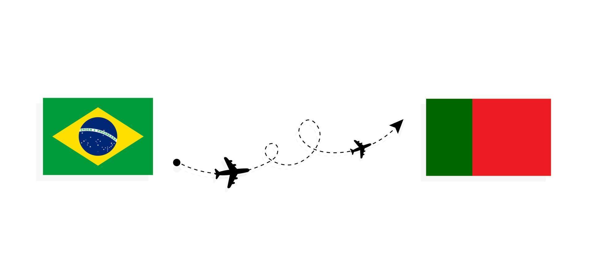 flyg och resor från Brasilien till Portugal med resekoncept för passagerarflygplan vektor