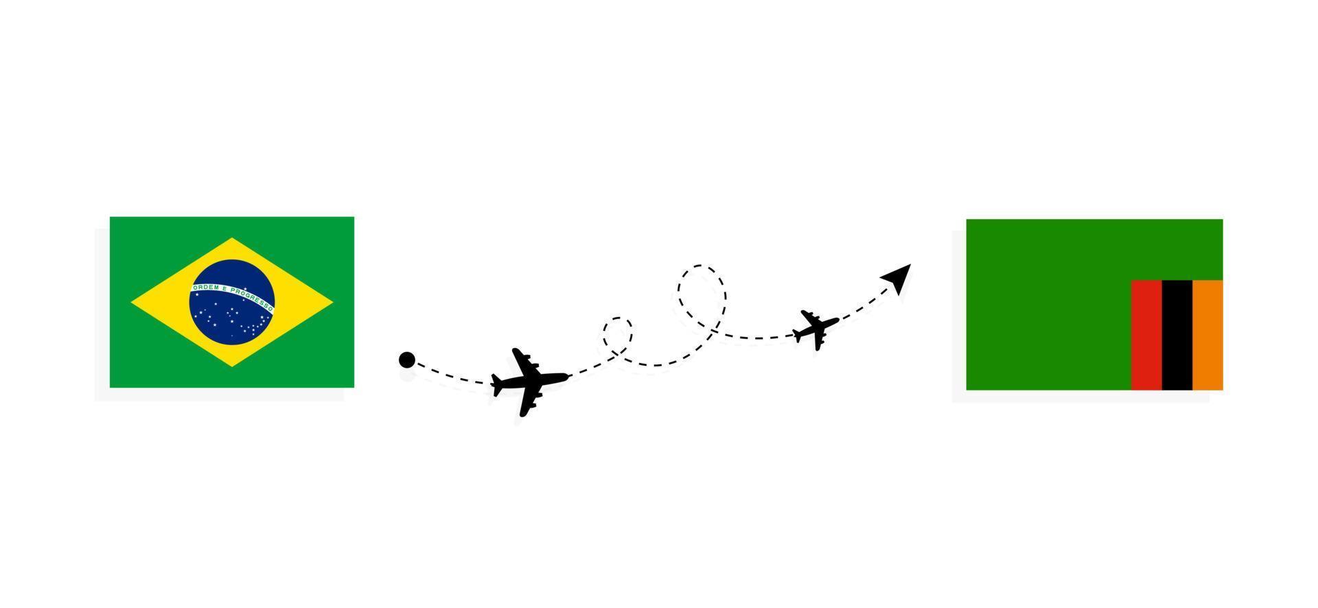 flyg och resor från Brasilien till Zambia med passagerarflygplan vektor