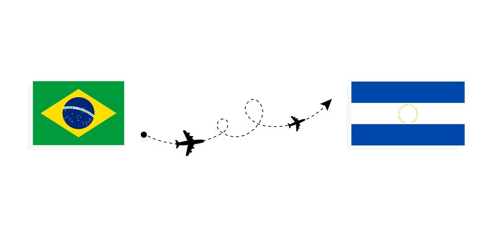 Flug und Reise von Brasilien nach El Salvador mit dem Reisekonzept für Passagierflugzeuge vektor