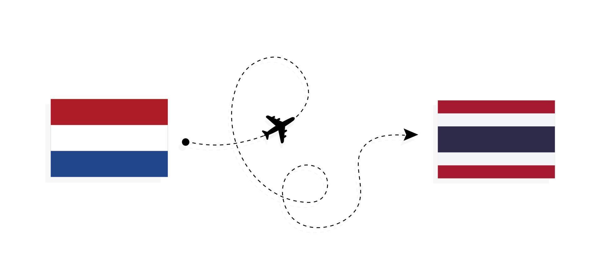 flyg och resor från Nederländerna till Thailand med resekoncept för passagerarflygplan vektor