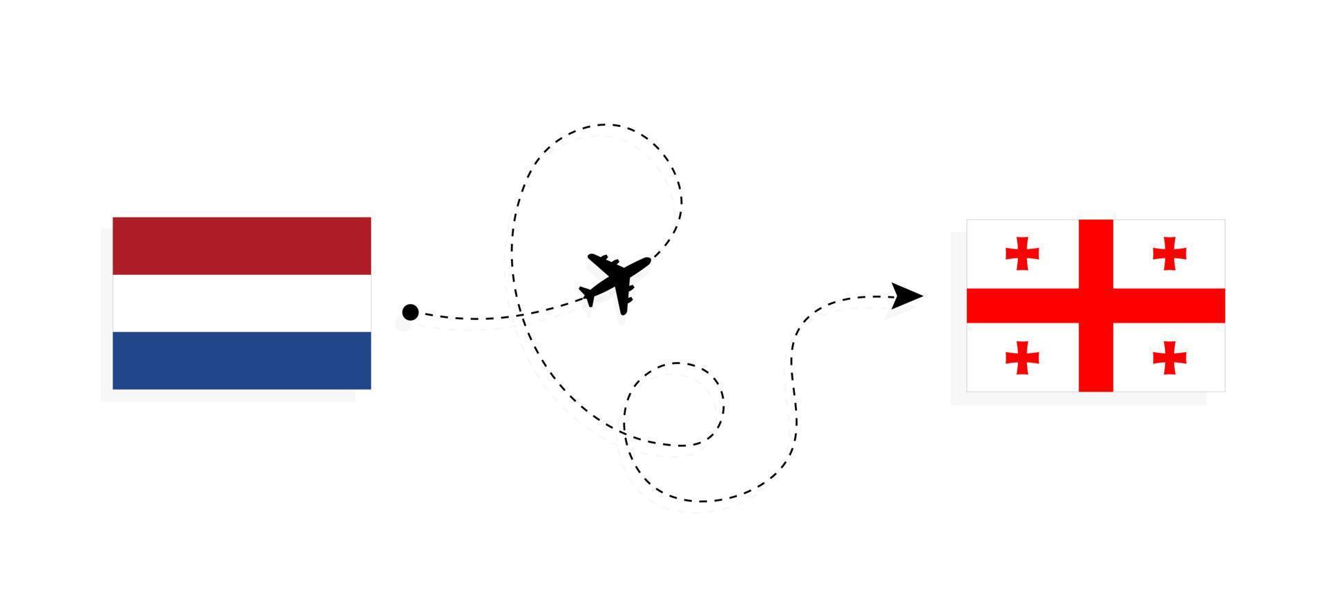 Flug und Reise von den Niederlanden nach Georgien mit dem Reisekonzept für Passagierflugzeuge vektor