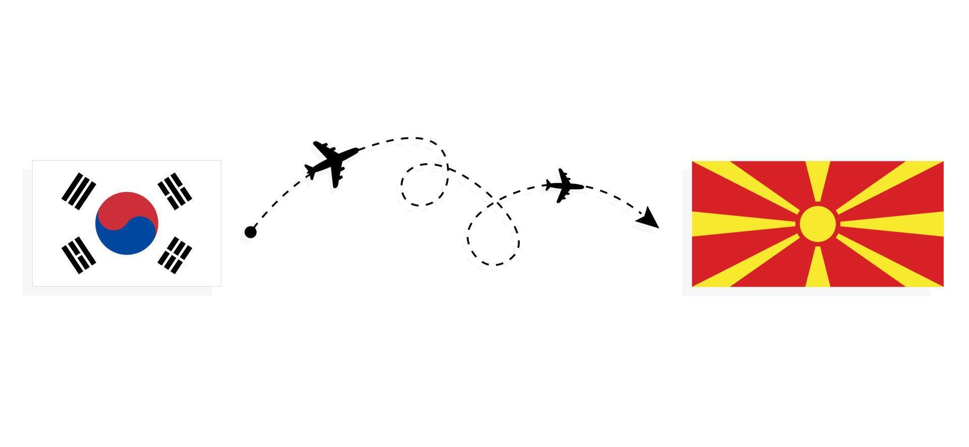 flyg och resor från Sydkorea till Makedonien med resekoncept med passagerarflygplan vektor