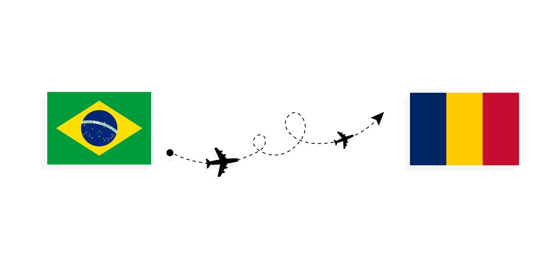 Flug und Reise von Brasilien in den Tschad mit dem Reisekonzept des Passagierflugzeugs vektor