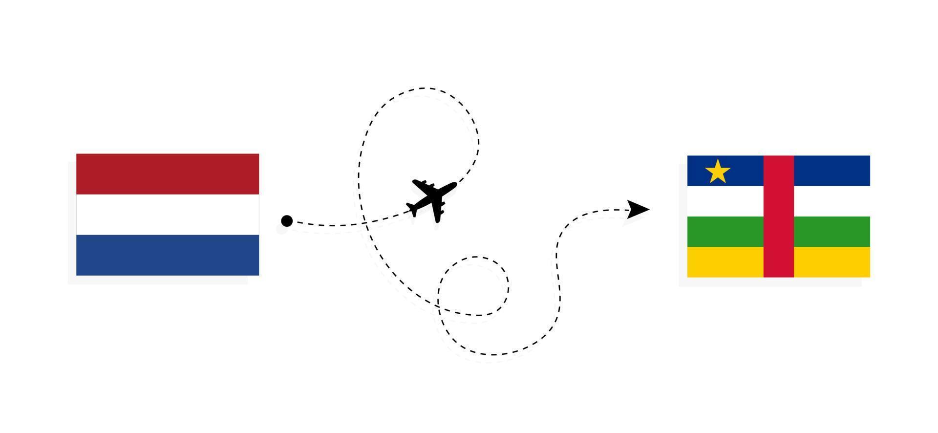 flyg och resor från Nederländerna till Centralafrikanska republiken med resekoncept för passagerarflygplan vektor