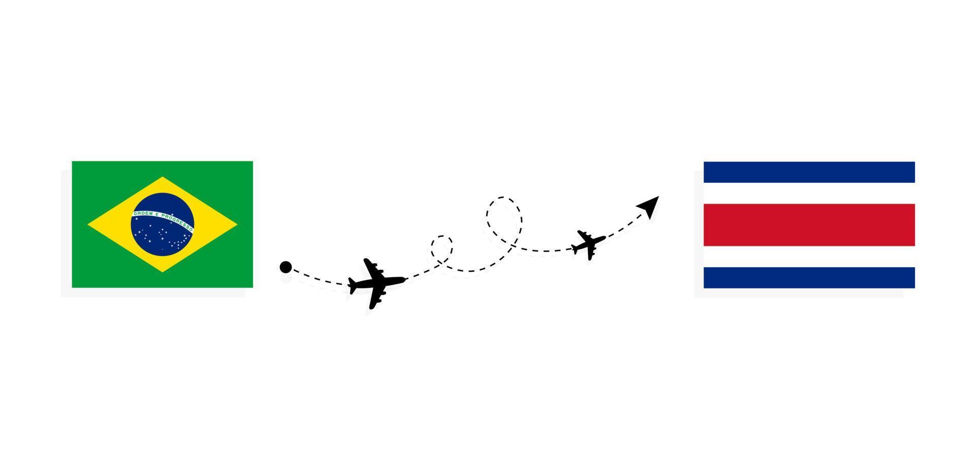 Flug und Reise von Brasilien nach Costa Rica mit dem Reisekonzept für Passagierflugzeuge vektor