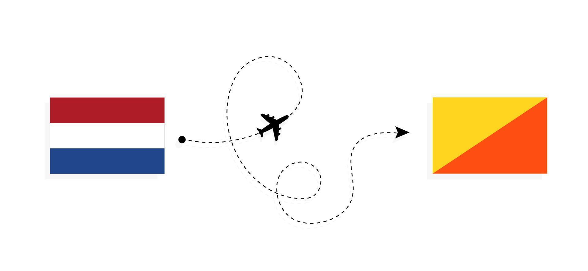 Flug und Reise von den Niederlanden nach Bhutan mit dem Reisekonzept für Passagierflugzeuge vektor