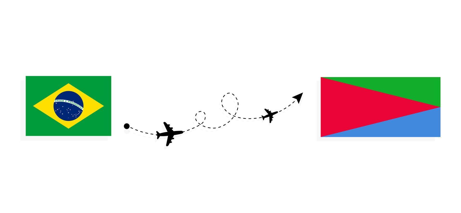 flyg och resor från Brasilien till Eritrea med passagerarflygplan vektor