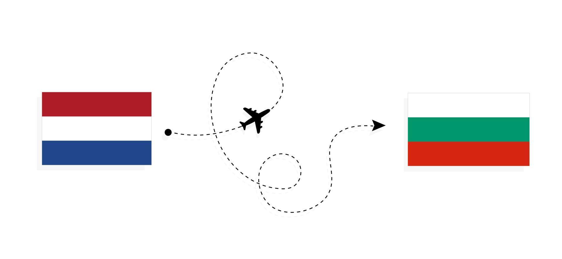 Flug und Reise von den Niederlanden nach Bulgarien mit dem Reisekonzept für Passagierflugzeuge vektor