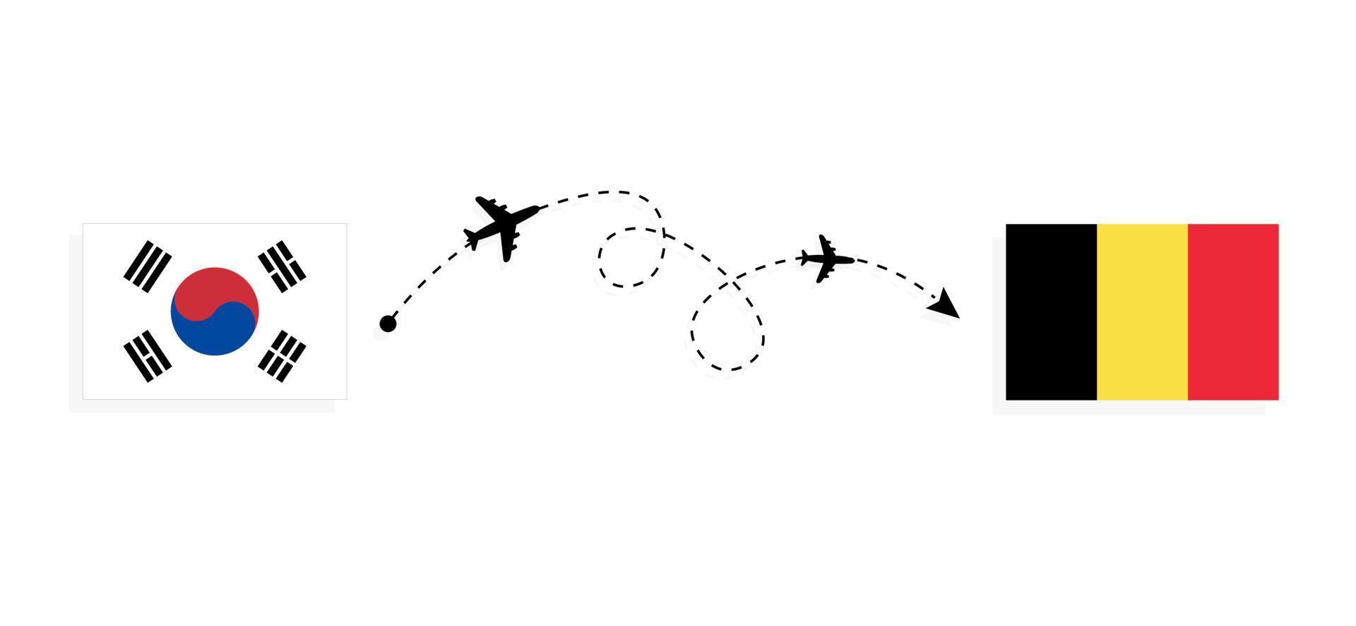 Flug und Reise von Südkorea nach Belgien mit dem Reisekonzept für Passagierflugzeuge vektor