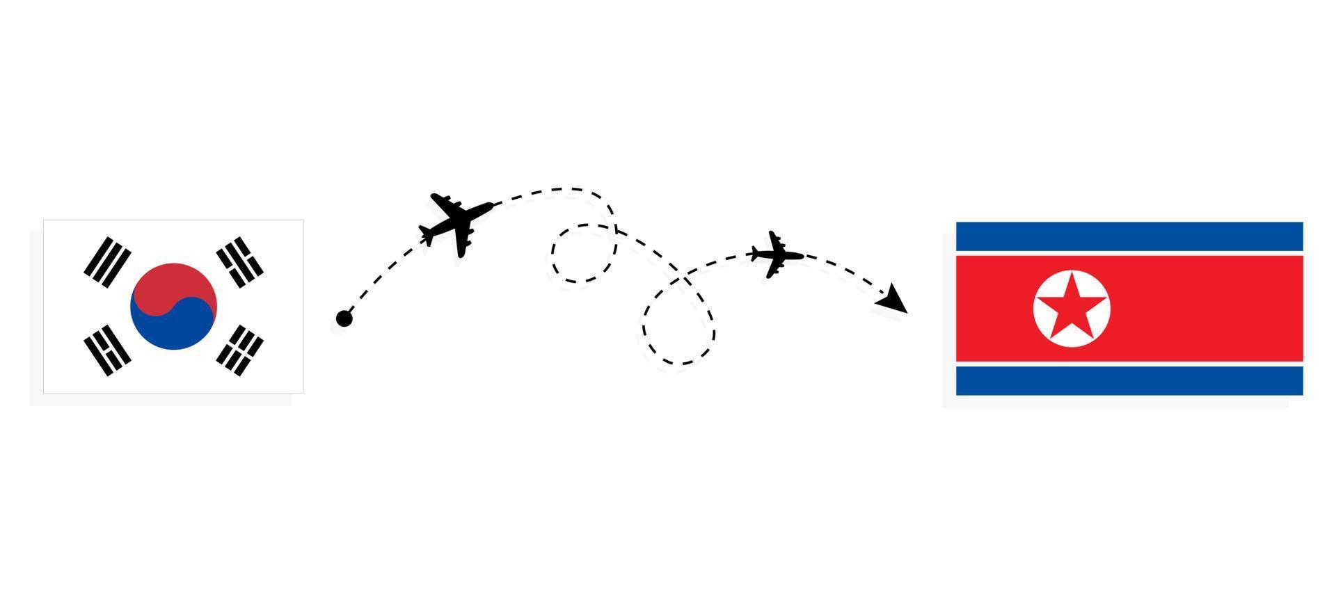 Flug und Reise von Südkorea nach Nordkorea mit dem Reisekonzept des Passagierflugzeugs vektor