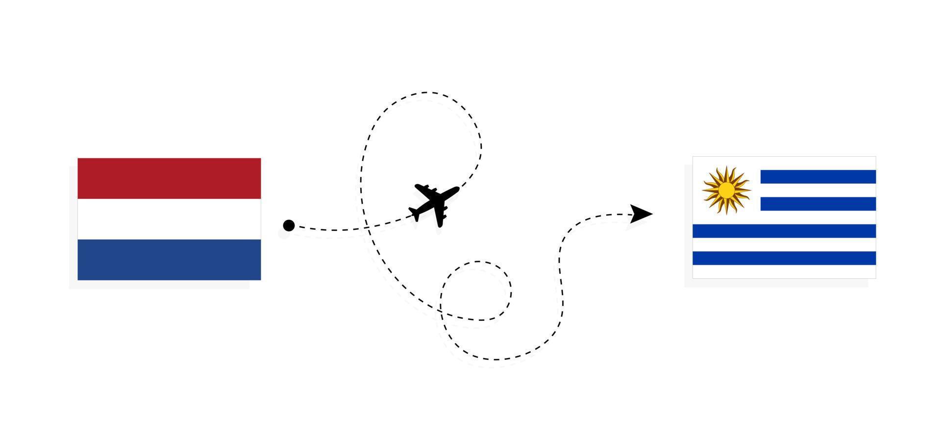 Flug und Reise von den Niederlanden nach Uruguay mit dem Reisekonzept für Passagierflugzeuge vektor