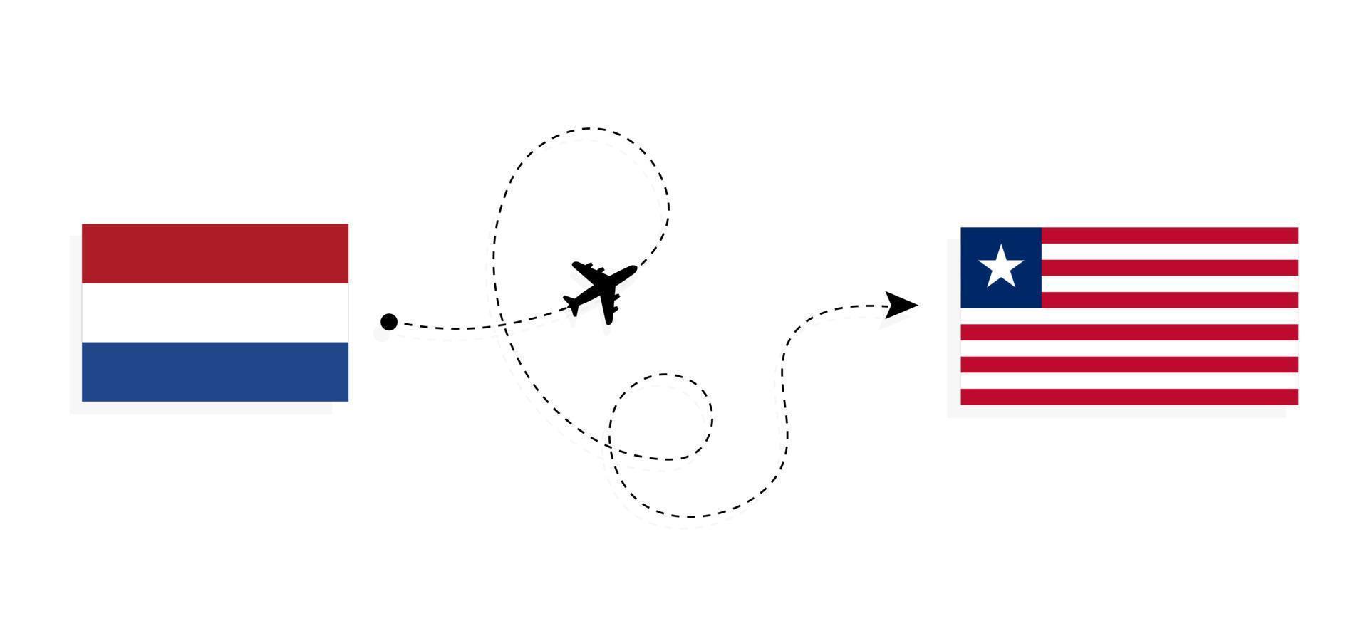 Flug und Reise von den Niederlanden nach Liberia mit dem Reisekonzept für Passagierflugzeuge vektor