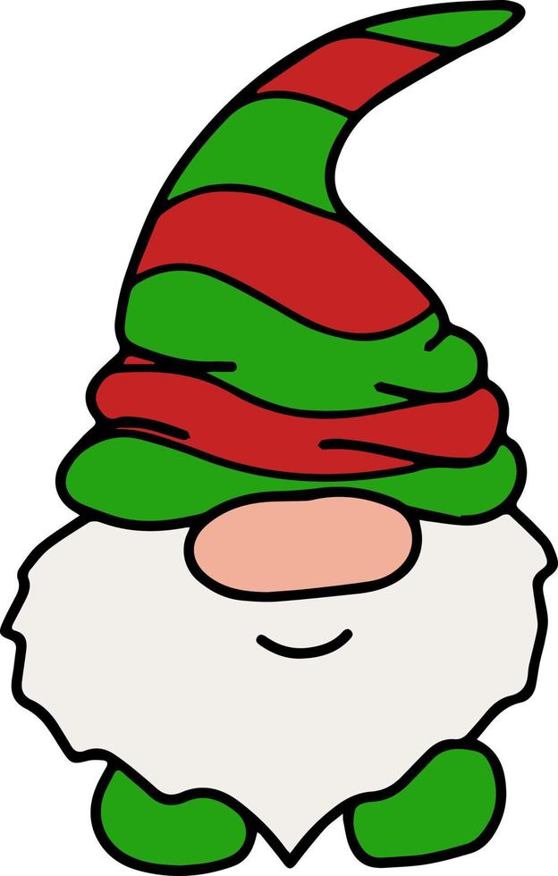 isolierter Vektor kleiner Garten Winterurlaub Fantasy Gnome. Zauberzwerg mit lustigem Hut. Weihnachts- und Neujahrsdekoration