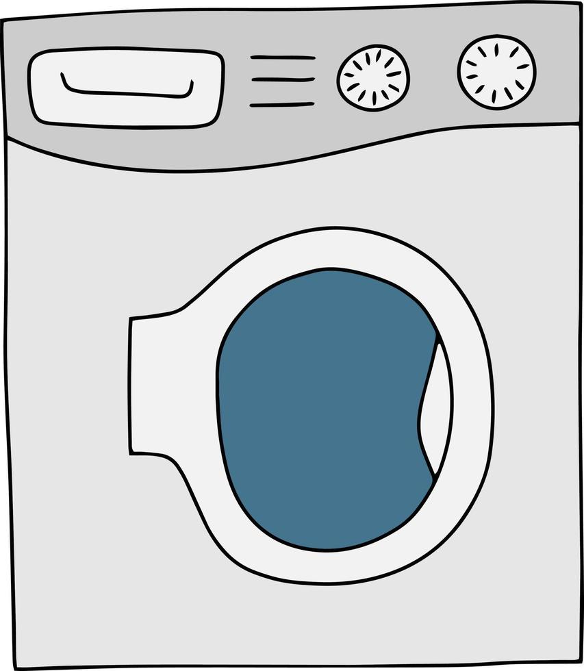 vektor doodle isolerade illustration vit tvättmaskin. rengöringsteknik. hem tvättutrustning