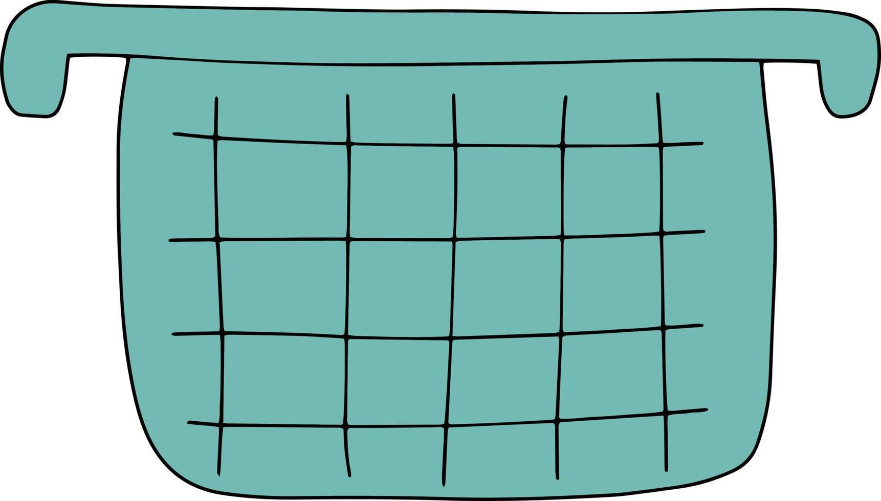 vektor doodle illustration med grön korg för tvätt. heminredningskorg för kläder och småsaker.