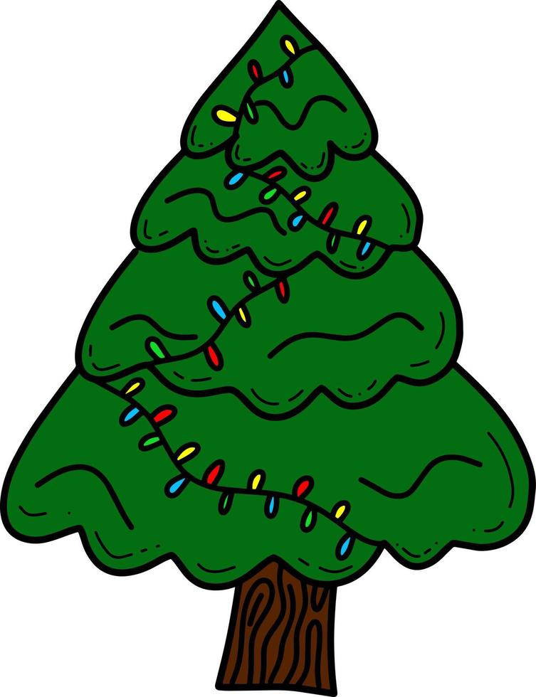 doodle färgglada vintergröna tall julgran vektorillustration. semester designelement. nyårsdekoration vektor