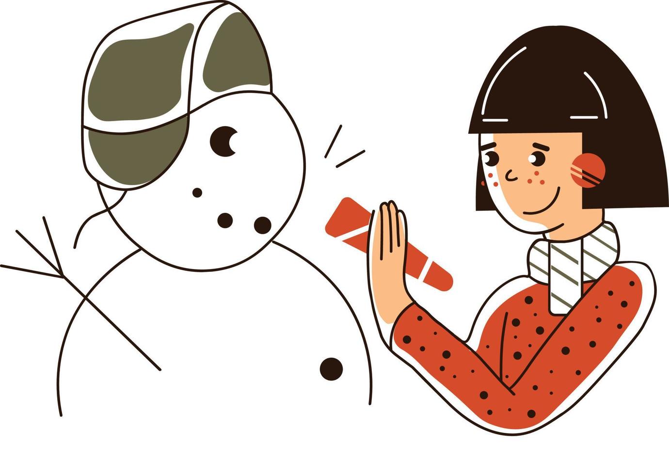 1-Mädchen schmückt einen Schneemann vektor