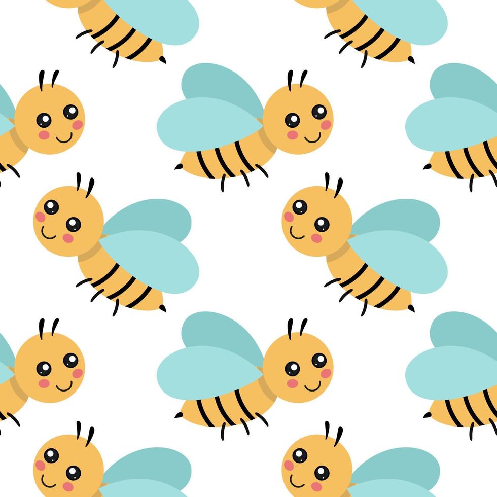 endloser Hintergrund mit süßer Biene im Cartoon-Stil. nahtloses Muster zum Nähen von Kinderkleidung, Drucken auf Stoff und Verpackungspapier. Kinderillustration für ein Buch. vektor